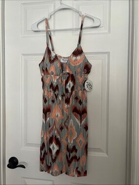 Jolie & Joy Printed Spaghetti Strap Dress - Teal, Coral, Brown